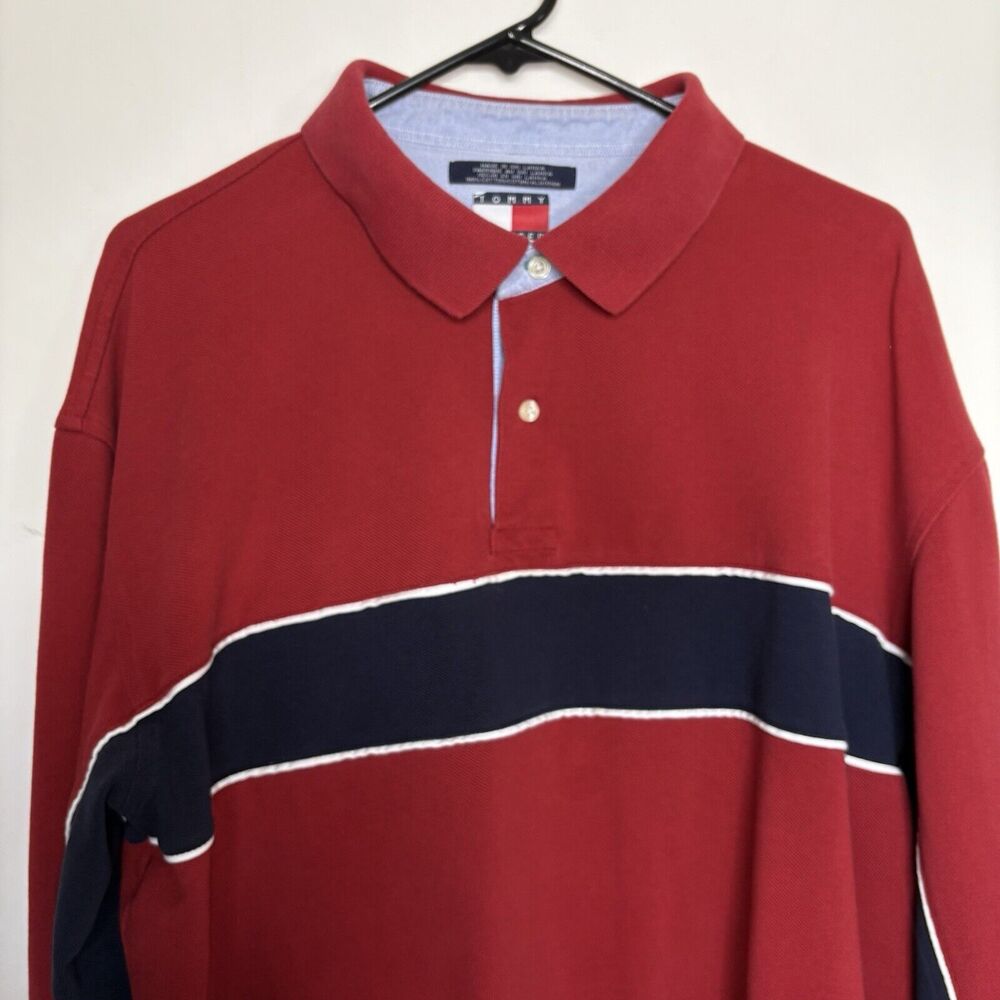 Tommy Hilfiger Rugby Polo‎ Shirt Men’s XXL Fits XL Red Blue Striped VTG Y2K